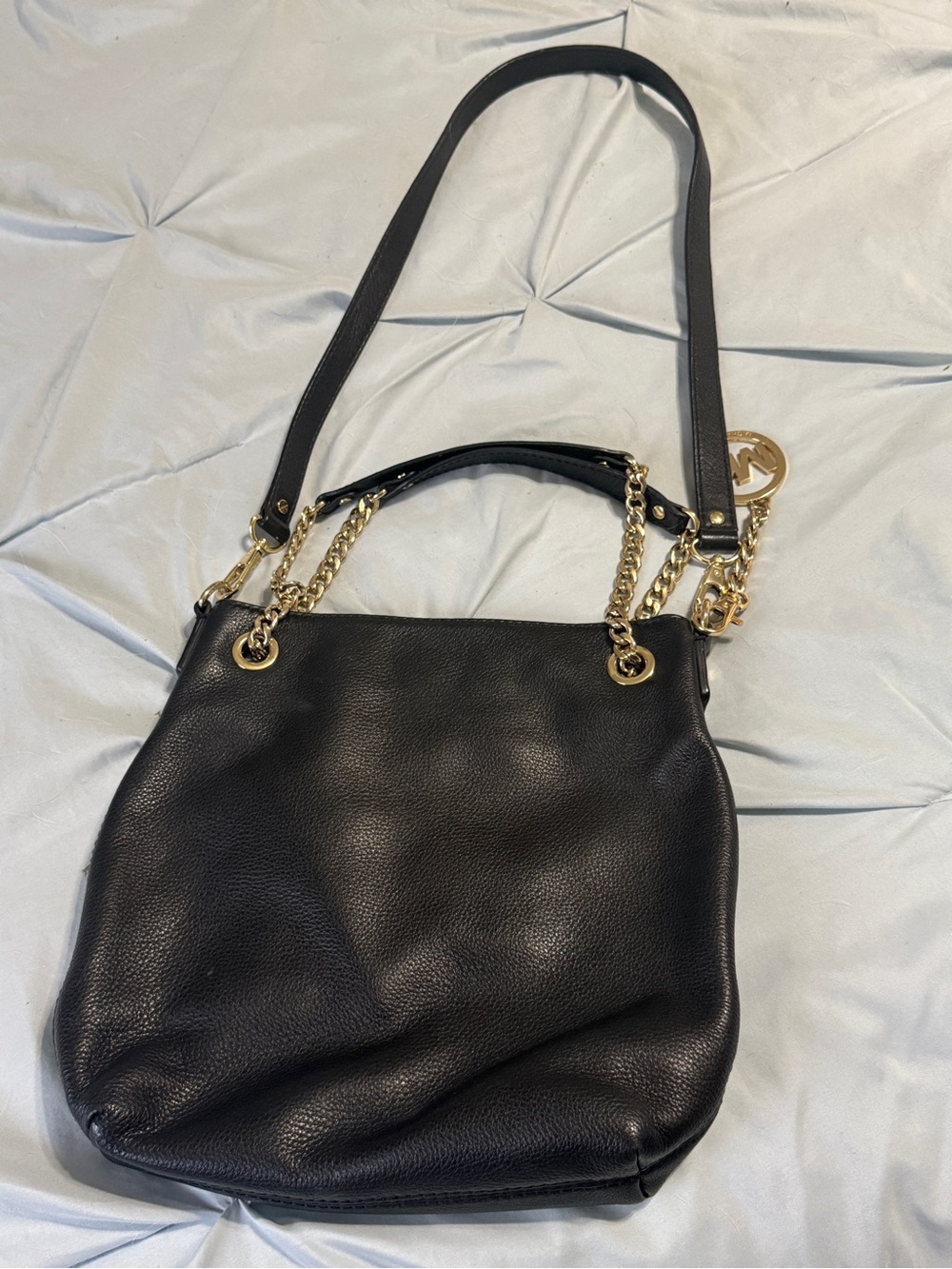 Michael Kors Black Pebbled Leather Shoulder Bag with Gold Chain